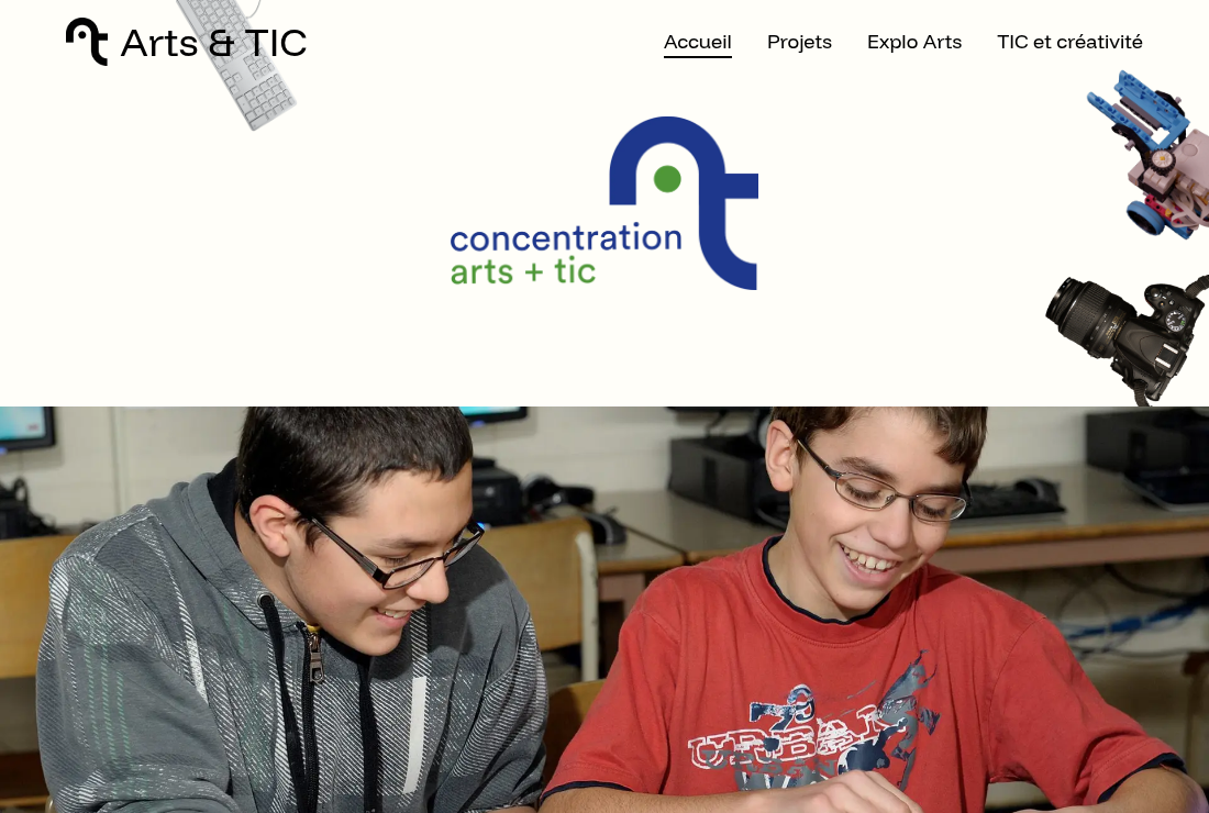 Capture d'écran du projet Arts et TIC : Site web de la concentration Arts et TIC de la Camaradière - Développé par Ludovic Morin
