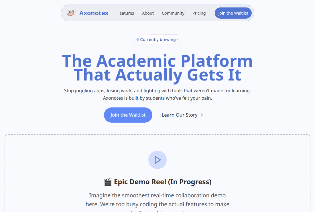 Capture d'écran du projet Axonotes : App de notes sécurisé et encrypté pour les étudiants - Développé par Ludovic Morin